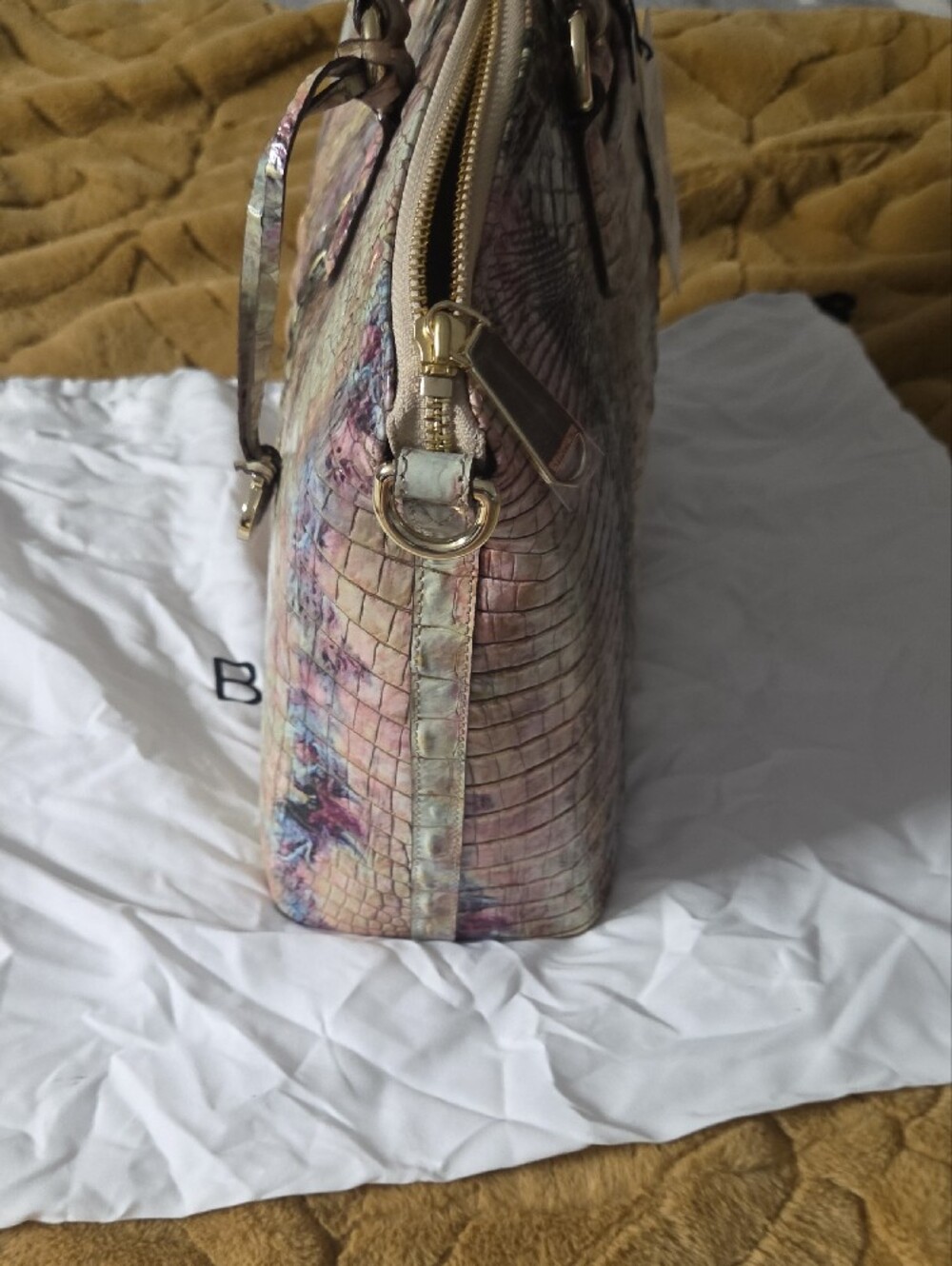 Brahmin Iridescent Croc-Embossed Satchel - Multicolor Pearl Tones - Picture 4 of 7